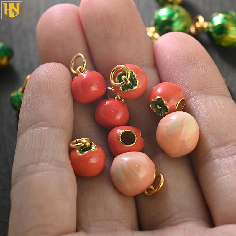 Copper-Plated 24K Gold Persimmon and Peach Pendant Charms for DIY Jewelry