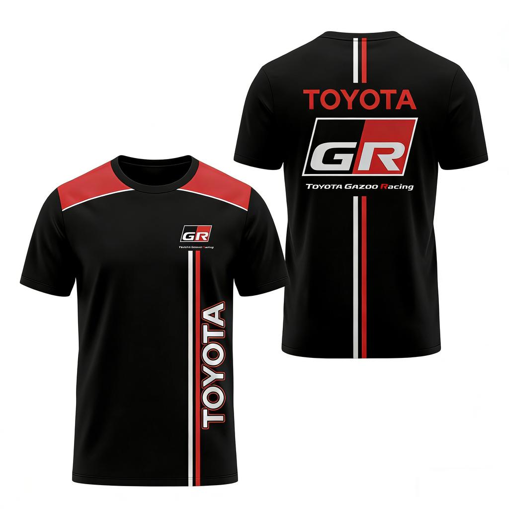 Toyota Logo Racing Round Neck Short Sleeve T-Shirt Casual Fashion Summer Sports Unisex Large Size Top for Men and Women