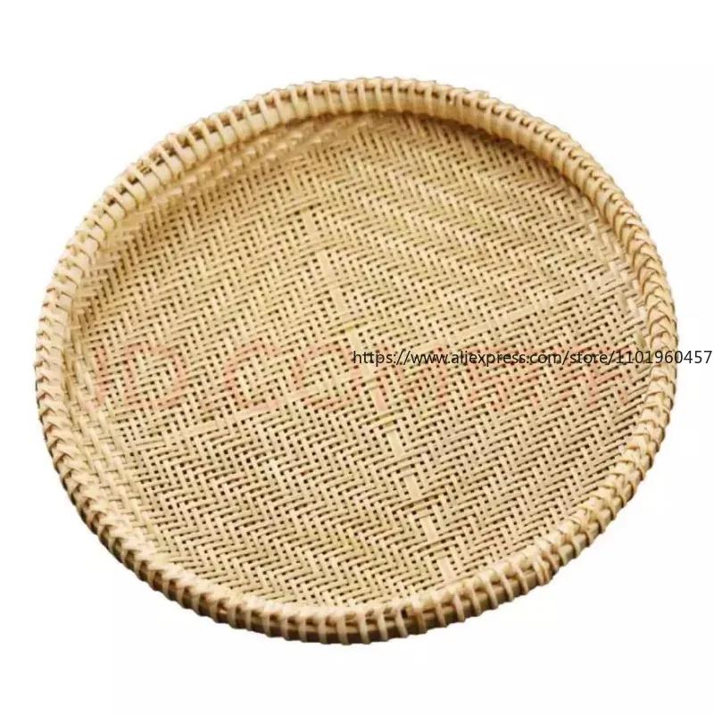 Hand-Woven Round Bamboo Sieve, Hand-painted Bamboo Raft, Dustpan, DIY Decorative Fruit Bread Basket, Kitchen Storage Tray
