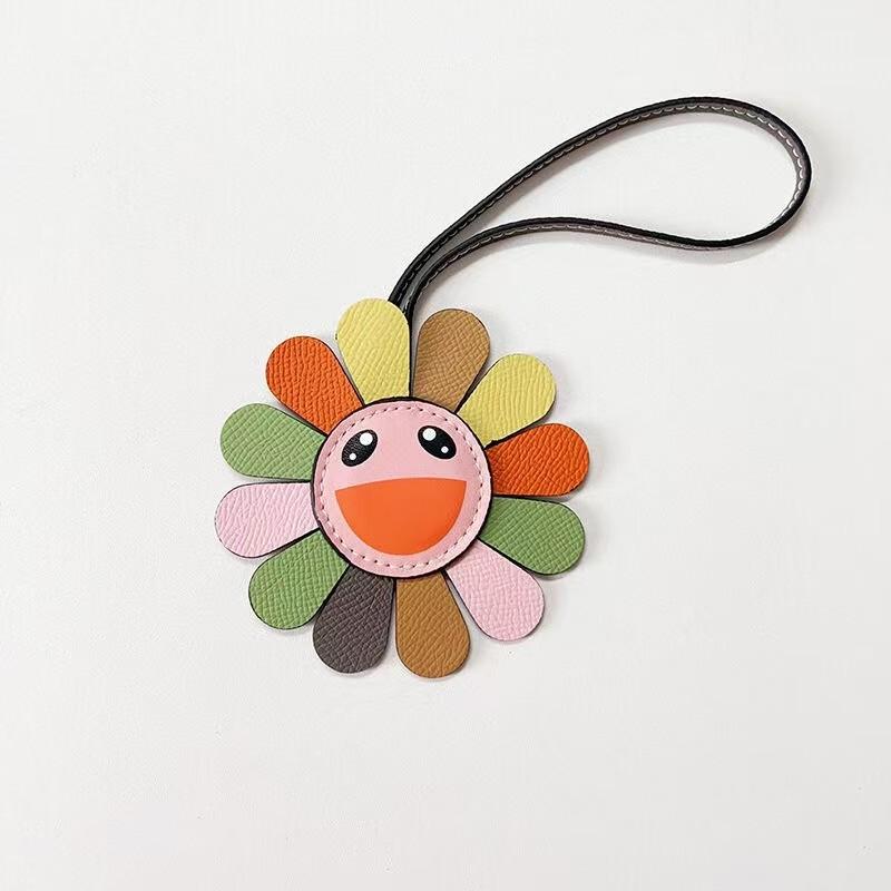 Colorful smiley face flower rainbow sunflower pendant fashion contrasting color leather platinum bag pendant accessories