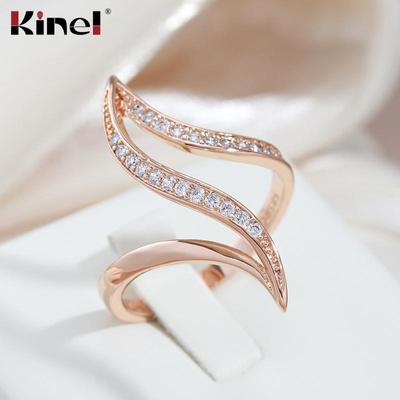 Anelli di grandi dimensioni color oro rosa lucido Kinel per donna Gioielleria raffinata con zirconi completamente pavimentati