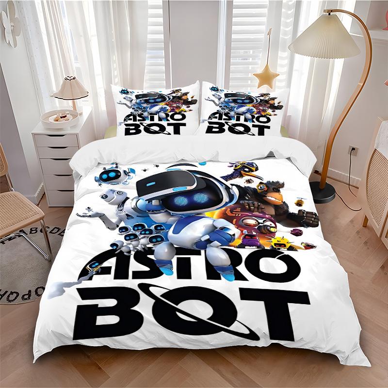 Astro Bot Abenteuer Druck 3-teiliges Bettwäsche-Set Bettbezug mit 2 Kissenbezügen Heim-Geburtstagsgeschenk
