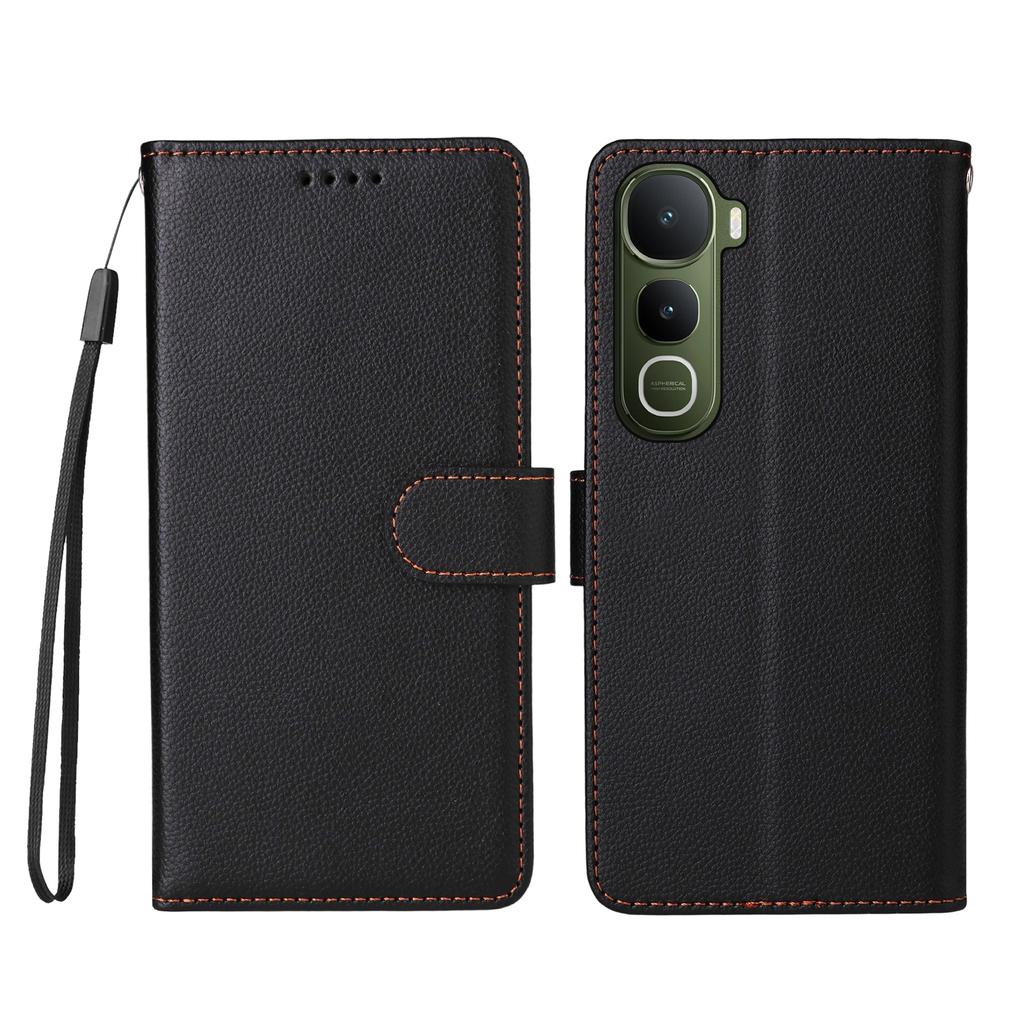 For Vivo Y400 5G Case RFID Blocking 3 Card Slots PU Leather Phone Cover with Wrist Strap