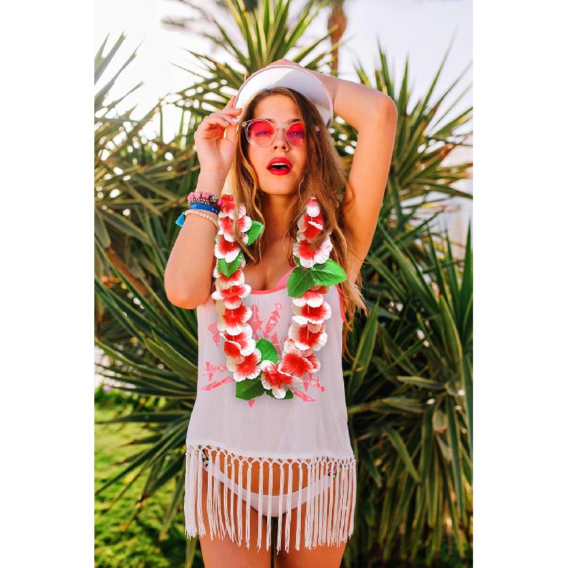 4 Pieces Hawaiian Leis Set Green Red Luau Leis Hawaiian Flowers Leaves Wreath Garland Tropical Floral Accessories for Hawaiian Luau Party Wedding