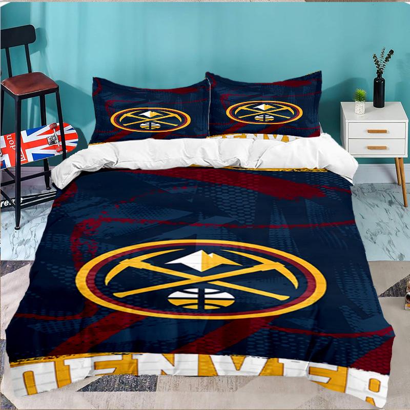 Denver Basketball Team 3pcs Bedding Set,Including 1pc Duvet Cover And 2pcs Pillowcases Perfect Gift for Christmas,Ideal for Bedroom, Dormitory