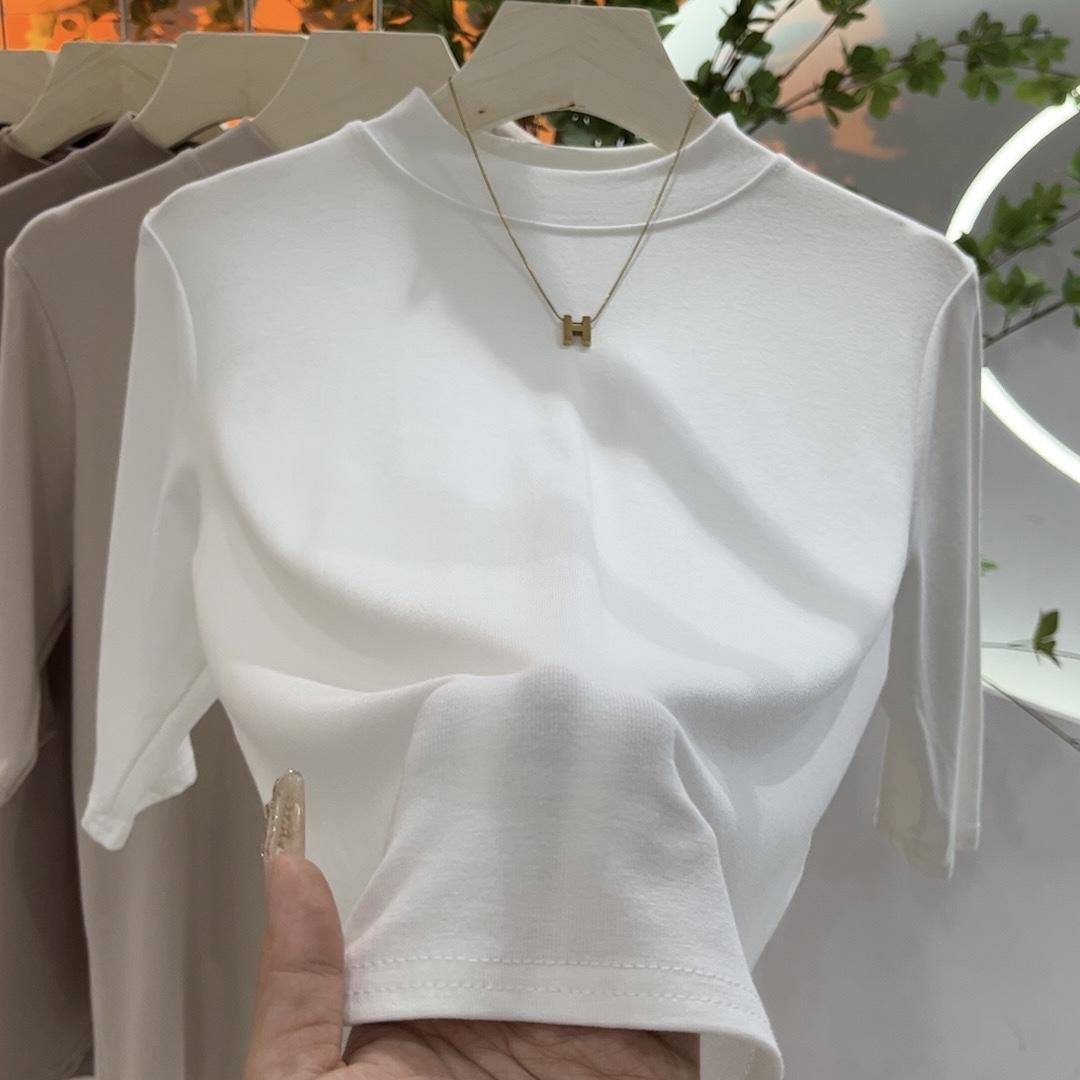 

Стильная и облегающая футболка с круглым вырезом для женщин, высококачественная ребристая текстура, идеальная нижняя одежда для лета XL белый