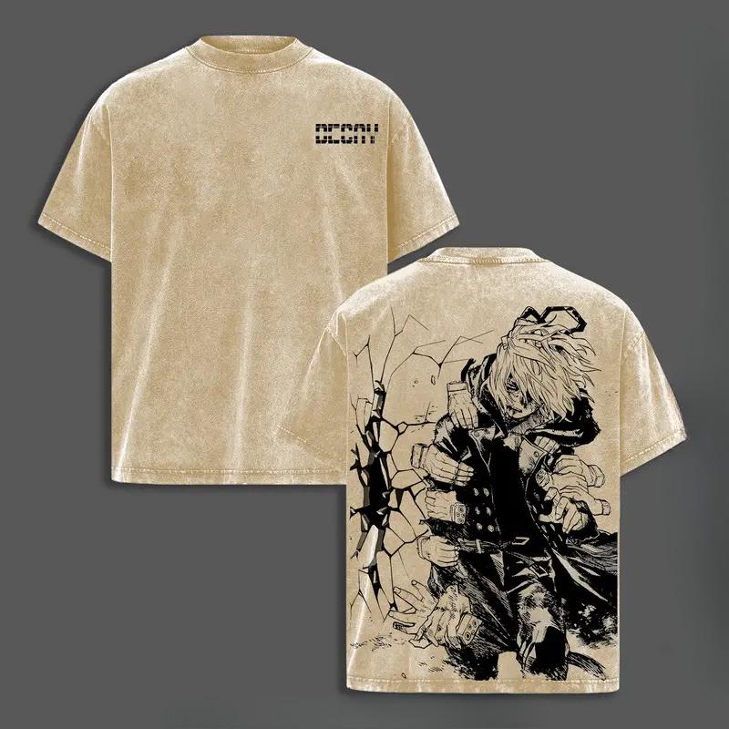 My Hero Academia Tomura Shigaraki Printed Tee Men Women Washed Cotton T-shirts Manga Retro T Shirt Harajuku Short Sleeve Tshirt