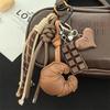 Trendy Croissant Woven Rope Keychain Creative Versatile Keyring Bag Pendant Y2K Vintage Pu Leather Key Hanging Decoration Gifts