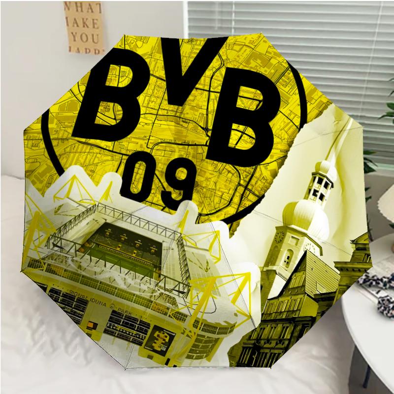 Borussia Dortmund Print Automatic Umbrella, 8 Rib Iron Frame, Plastic Handle, Suitable for Outdoor Travel &Daily , Ideal Gift