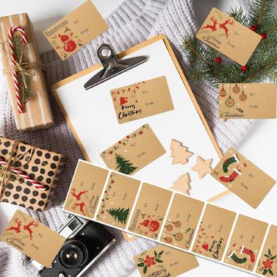 Christmas Theme Paper Gift Label Stickers Roll Self-adhesive Tags Write-on Holiday Stickers Wrapping Sealing Decals 210pcs/roll