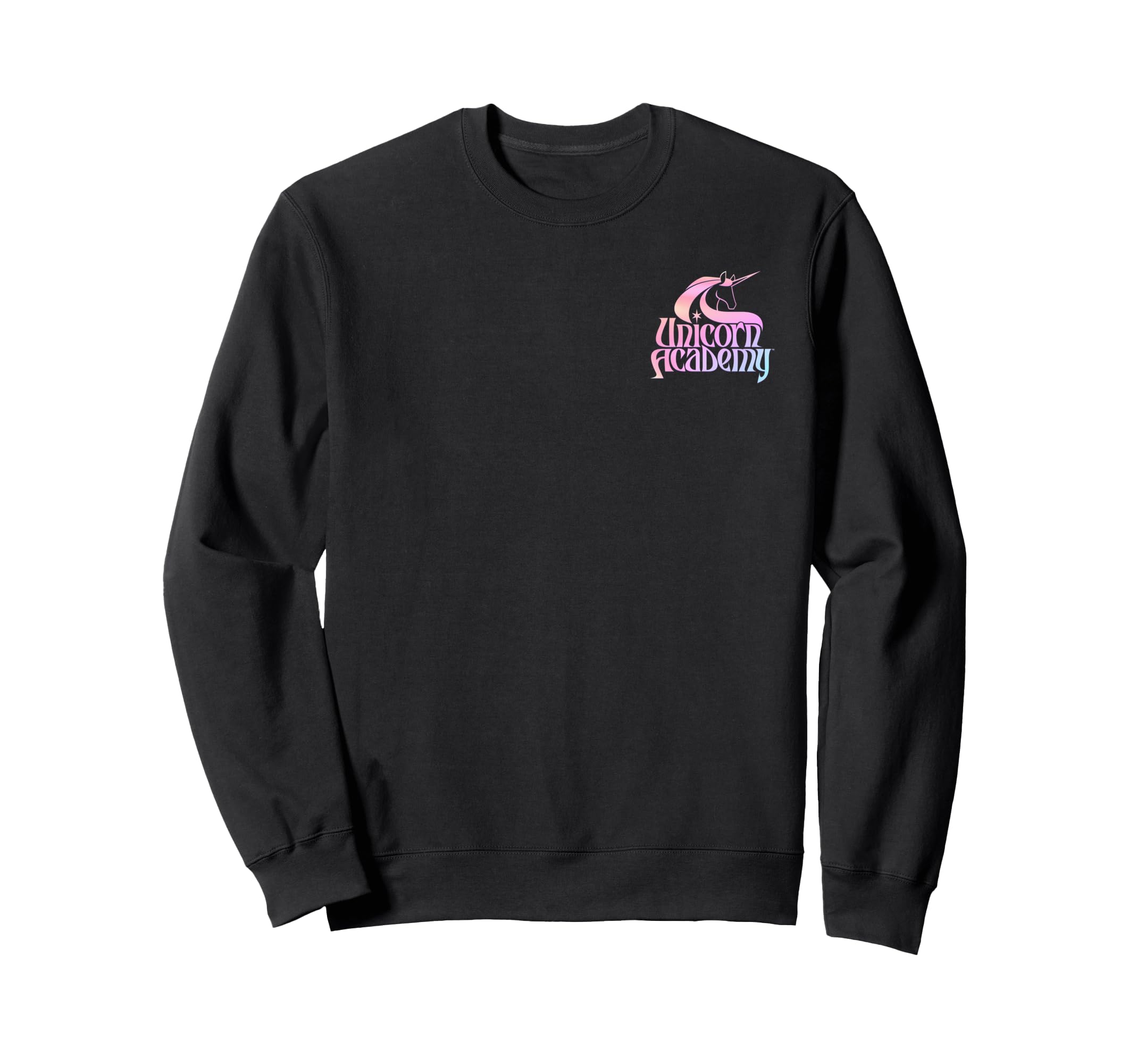 Unicorn Academy captivating graphic logo front and back print sweatshirt