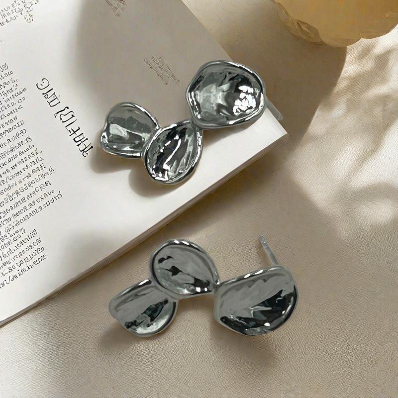 Japanese & Korean Irregular Gold Leaf 925 Silver Stud Earrings for Women