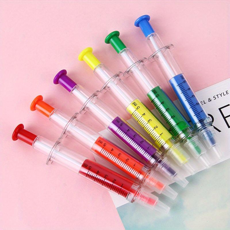 1Pc Kawaii Syringe Highlighter Pen Syringe Needle Shape Mechanical Color Pen Ballpoint for Office School Marker Writing Tool Comfortable Grip Statione