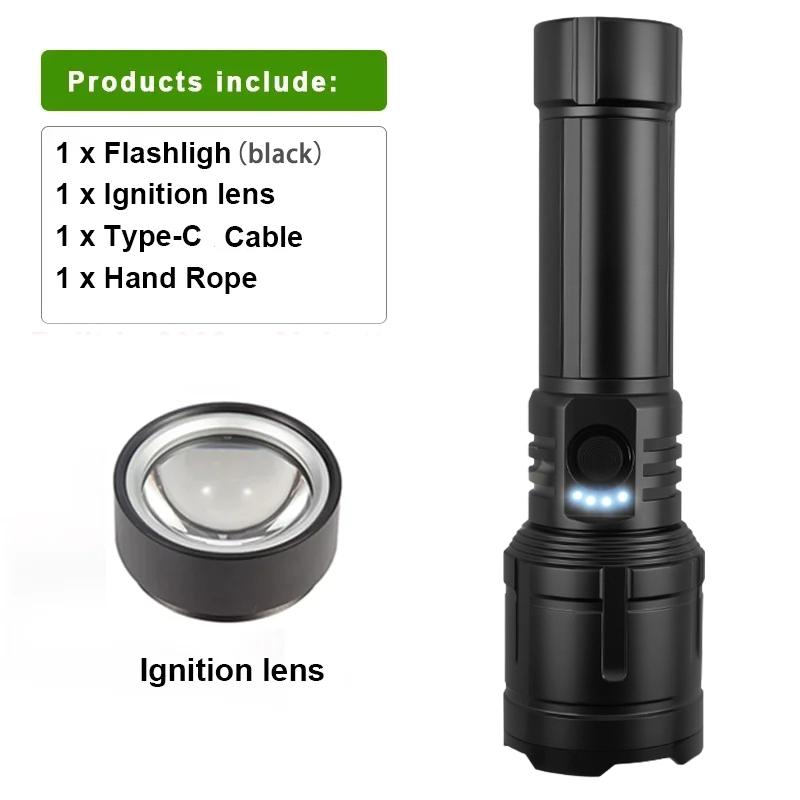 1000LM Bright Rechargeable Flashlight -Outdoor Zoomable Aluminum Alloy, High Power  Flame Ignition for Camping Hiking Emergency