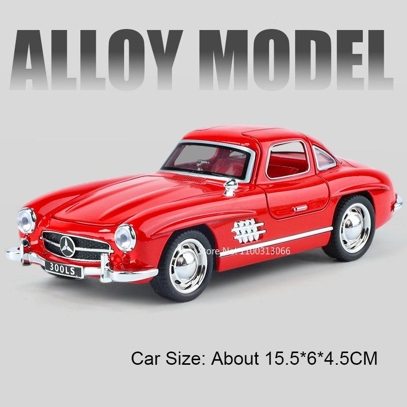 1:32 Scale Alloy 500K 300SL Cars Toys Diecast Models with Pull Back Light Music Miniature Vintage Car Kids Children's Day Gifts
