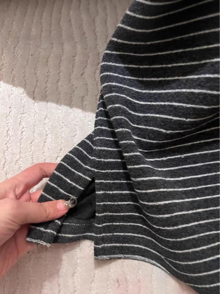 Winter Women's Cozy Korean Long Skirt with Fleece, Striped Color Block, and Comfortable H-Shape Design