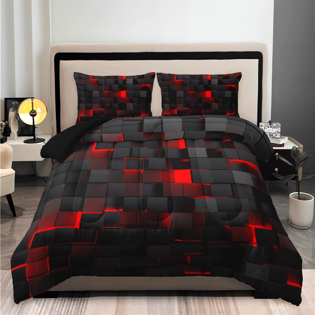 chadly 3pcs Super Soft Fashion Sense Of Technology Grid Thickening Quilt Set (1 Comforter +2 Pillowcases Without Core)