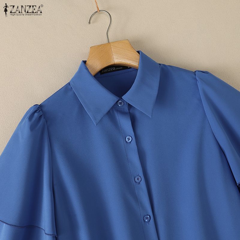 ZANZEA Women Commute Casual Turn Down Collar Loose Half Sleeve Blouse