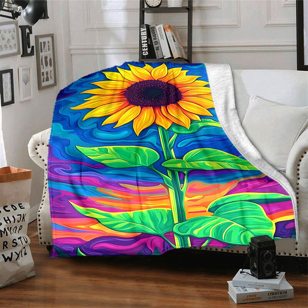 1pc Sunflower Vibrant Lightweight Flannel Blanket, Comfortable and Warm Blanket, for Office and Camping Sofa Bed, Livingroom090