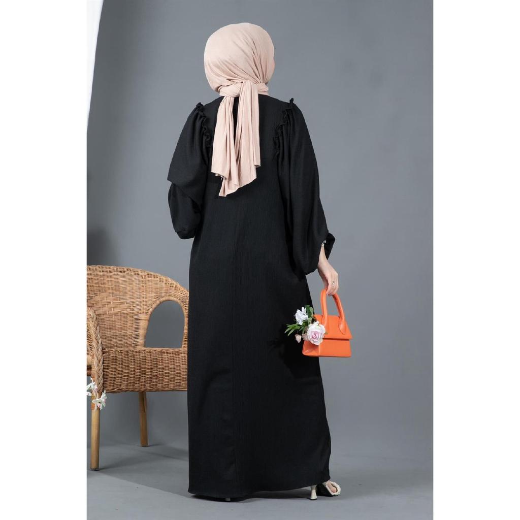 Ruffled Robe Wrap Dress-black