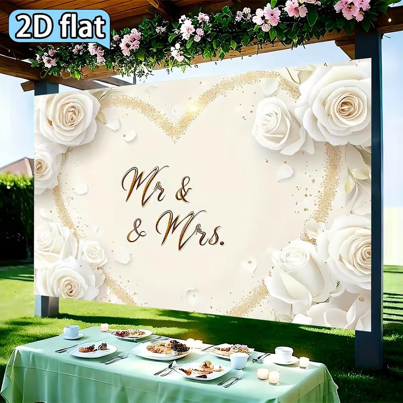 

2D Flat Printing Mr & Mrs White Rose Background Cloth for Wedding 47.2x31.5inch/120*80cm