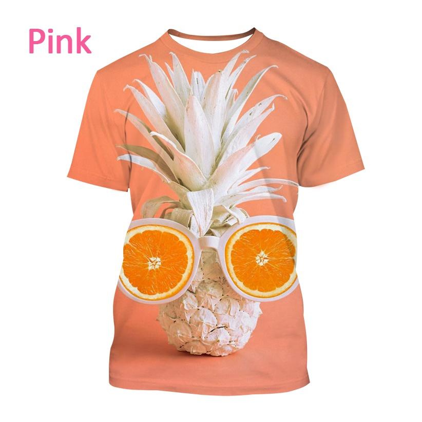 Summer Round Neck 3D Pineapple Pattern Print Top Fashionable Casual Short Sleeved Men's and Women's Unisex T-shirts