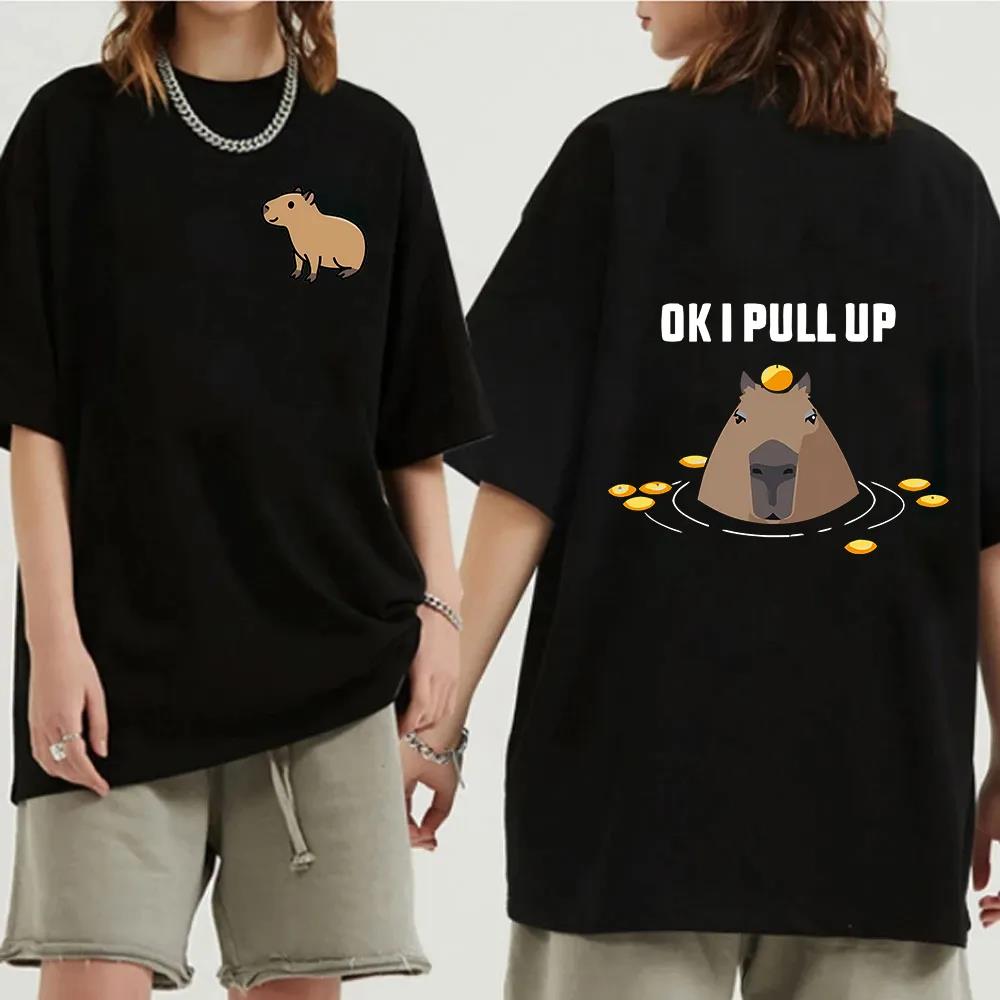 Funny Animals Capybara Cartoon Print Fashion Harajuku Harajuku Short Sleeve T-shirt Clothing Street Tops Tees Aesthetic Clothes