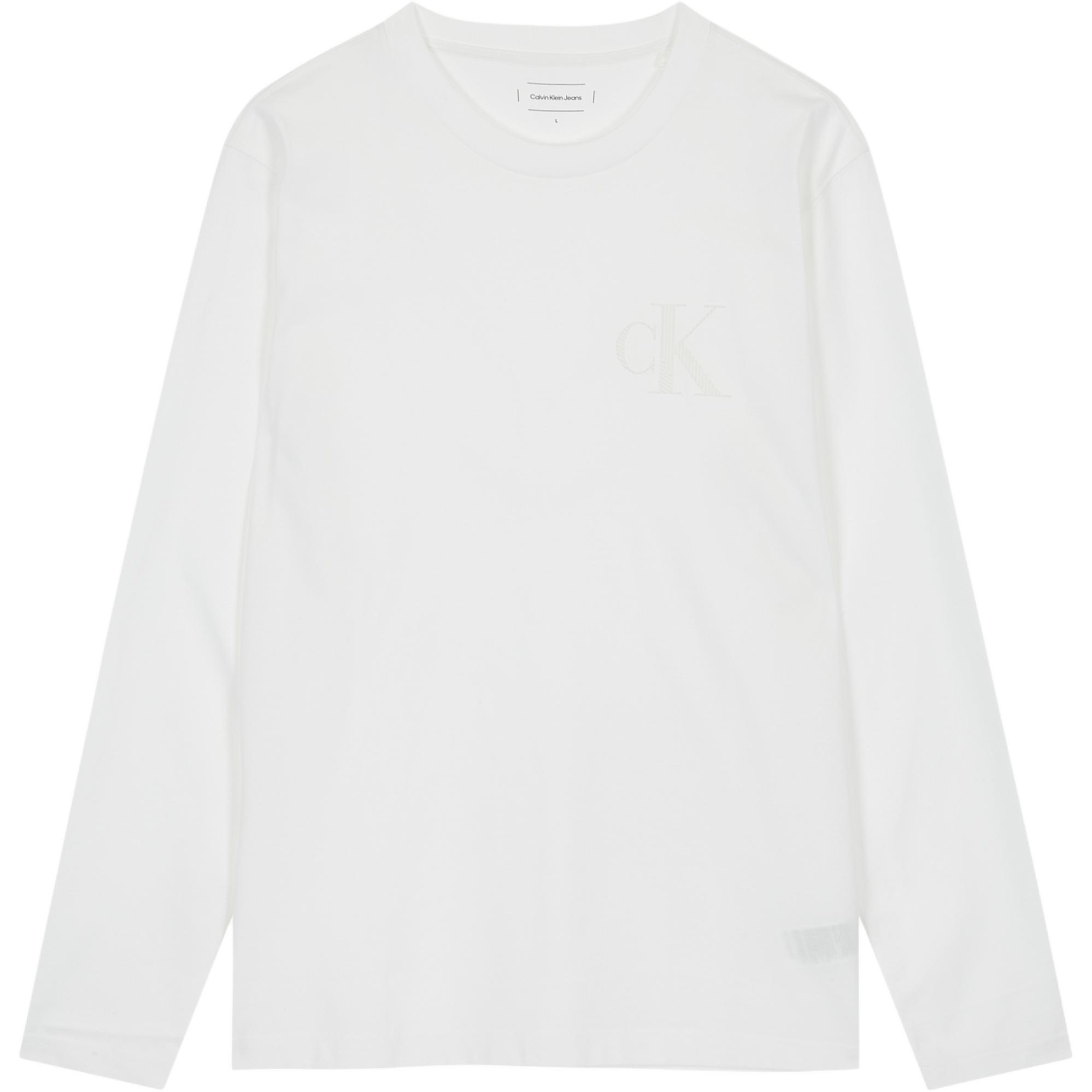 

Calvin Klein Футболка-пуловер с круглым вырезом и длинным рукавом с логотипом Мужские топы Белый J326650-YAF L