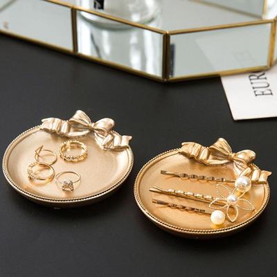 Decorative Bow Resin Jewelry Tray Matte Gold Ring Dish Trinket Holder Vintage Style Storage Organizer for Rings Earrings Necklaces Hairpins Gift