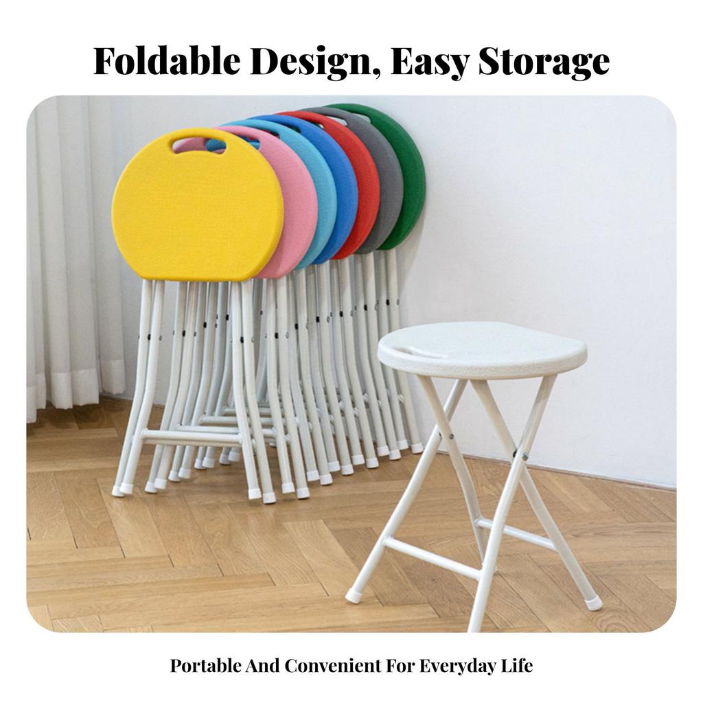 Portable Round Stool With Handle Foldable Design X-Shaped Frame Camp Seat Strongduty High Load Capacity For Adults