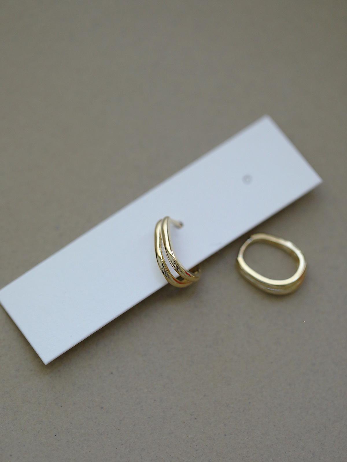 Da Jian~14K Gold Plated S925 Silver Minimalist Double Layer Hoop Earrings Gold Pair