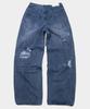 PLACESTUDIOMAN Vintage Washed Damage Patch Detail Wide Denim Pants [Medium Blue]