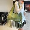 Boho Chic Kordový Střapec Dámská Taška přes Rameno Podzim Velkokapacitní Ručně Vyráběná Jednobarevná Hobo Tote Taška