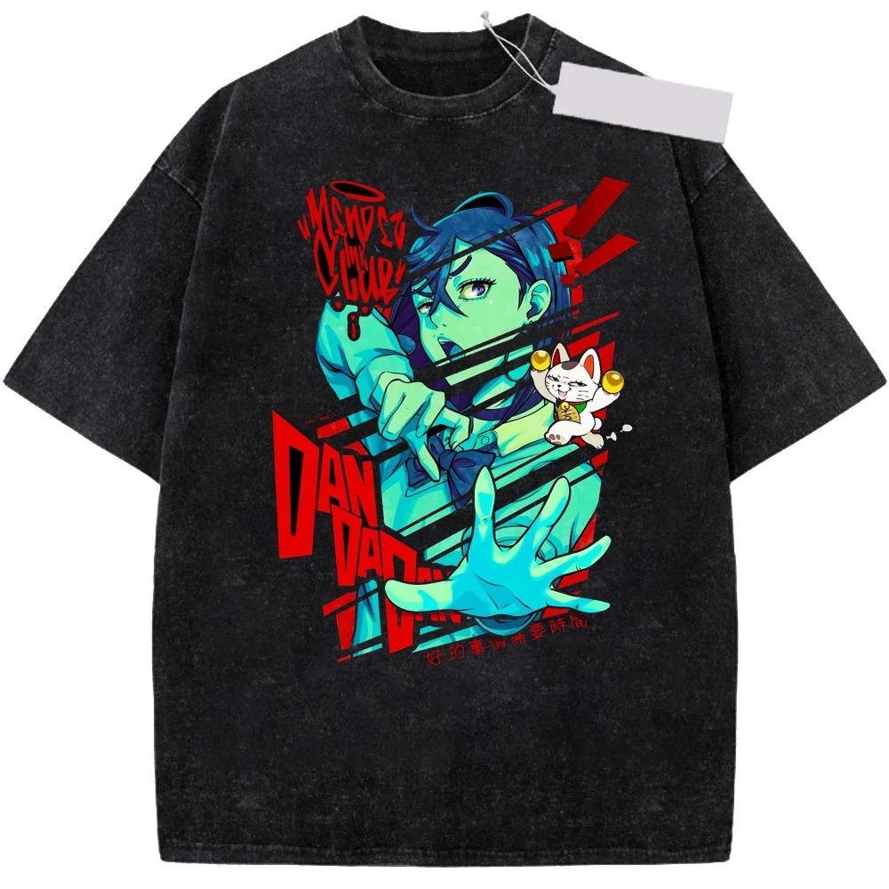Japan Funny Anime Dandadan Okarun Ken Takakura Grarphic Print Tshirt Men Women Cotton Summer Retro Washed Casual Oversized Tops