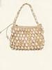 French Woven Bucket Bag Handmade Bead Bag Fashionable Stone Handheld Wrist Style Handbag Women's Square Shape Underarm Bag