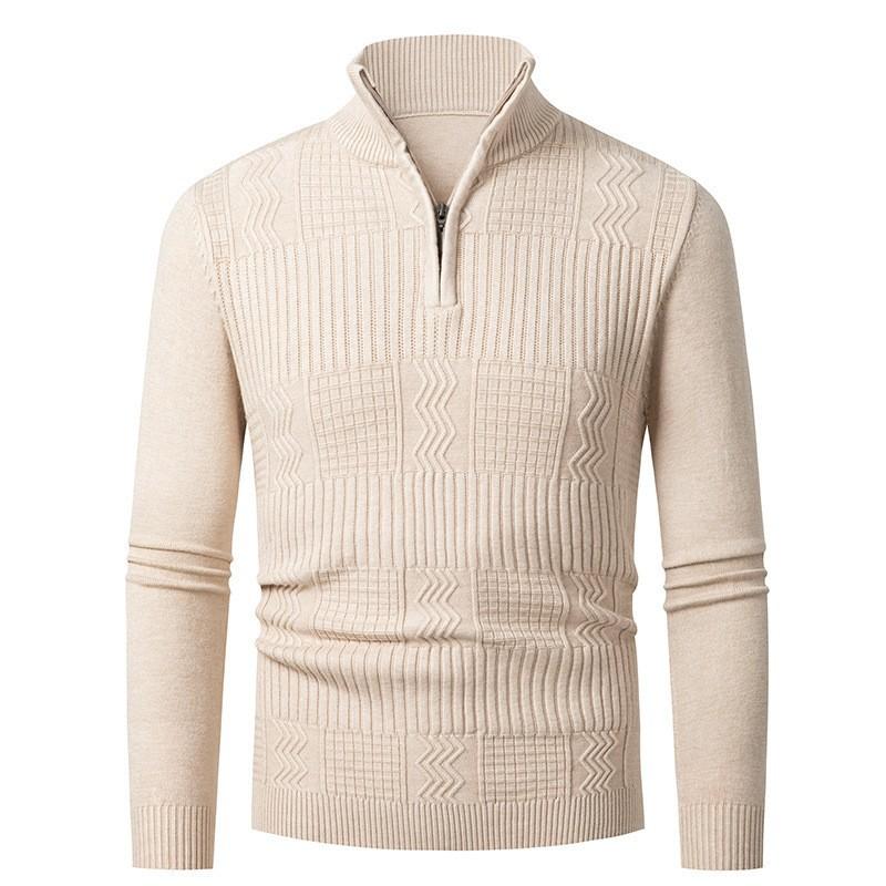 Men S Solid Stand Collar Half Zip Knit Sweater