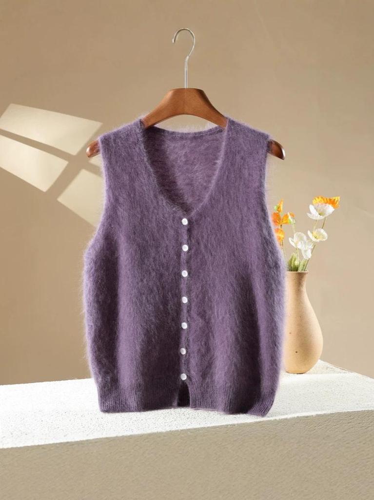 Women's Cashmere Wool Purple Knit Vest - New Autumn/Winter 2026 Design, Warm Sleeveless Top