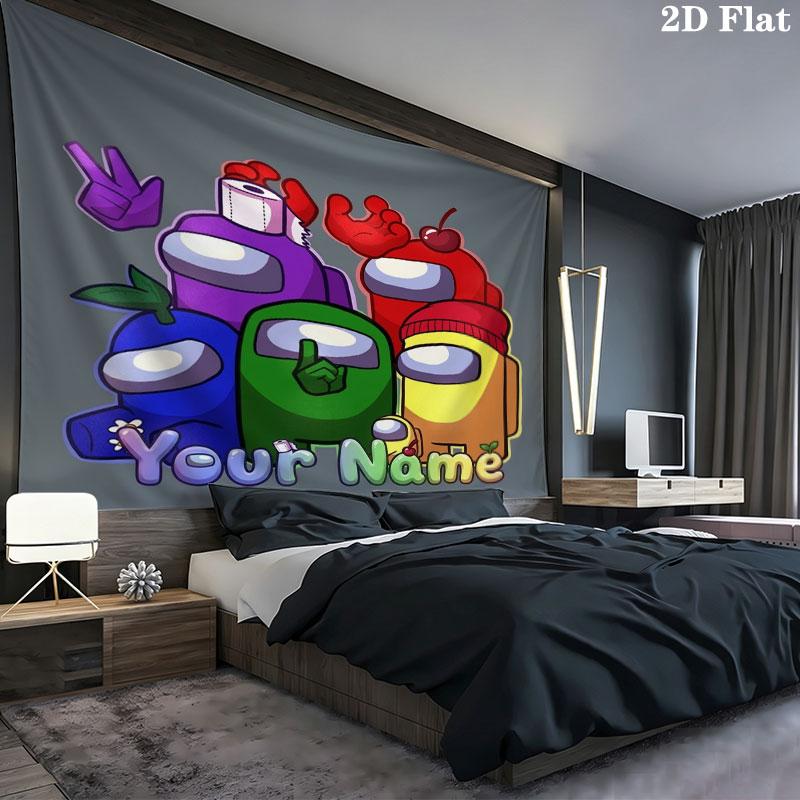 Among Us Custom Name Wall Tapestry Aesthetic Wall Hanging Printed Fabric Blanket Decorative Tapestries for Bedroom Living Room Home Decor