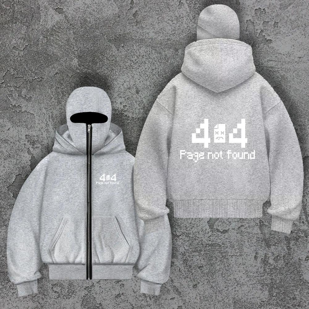 Oversized Street Style Hooded Sweatshirt, Face Mask, Ninja 404, High-end Hoodie Zipper Not Found