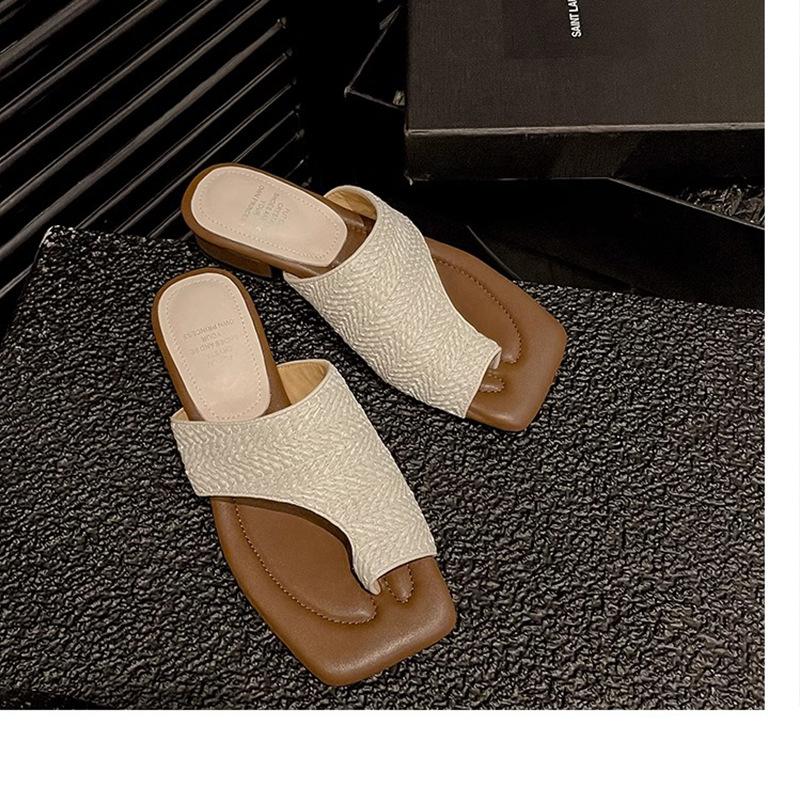 

Версия из овчины~ Темпераментные шлепанцы с квадратным носком, плетеные из соломы, с закрытым носком, женские летние, для повседневной носки, для отпуска, с перемычкой между пальцами, прохладные тапочки 40