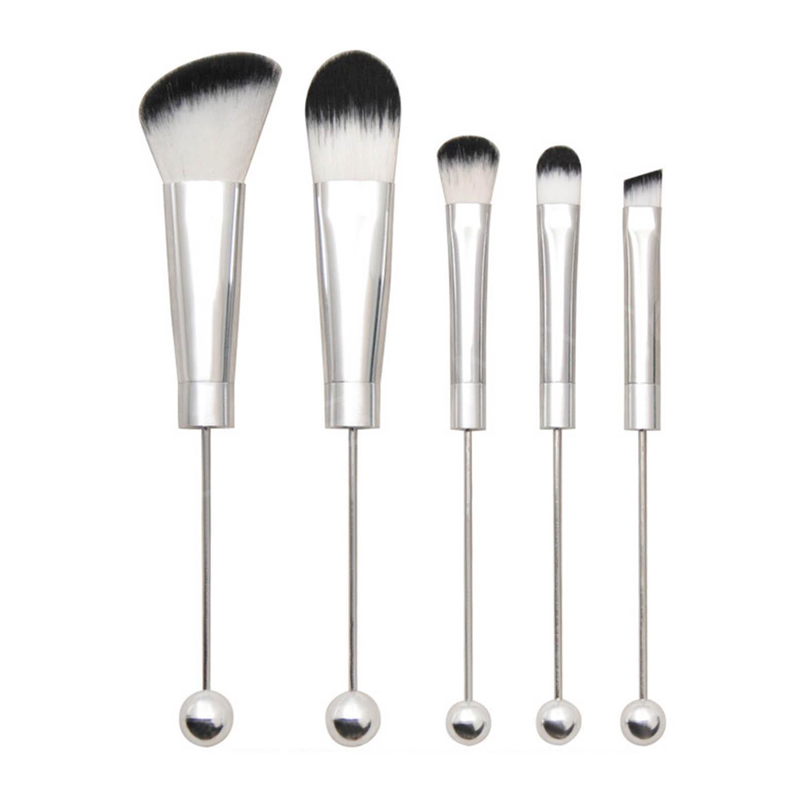 

5 Pcs DIY Beaded Makeup Brush Set Metal Handle Soft Bristles Makeup Brush for Foundations Powder Concealer Eyeshadow 1