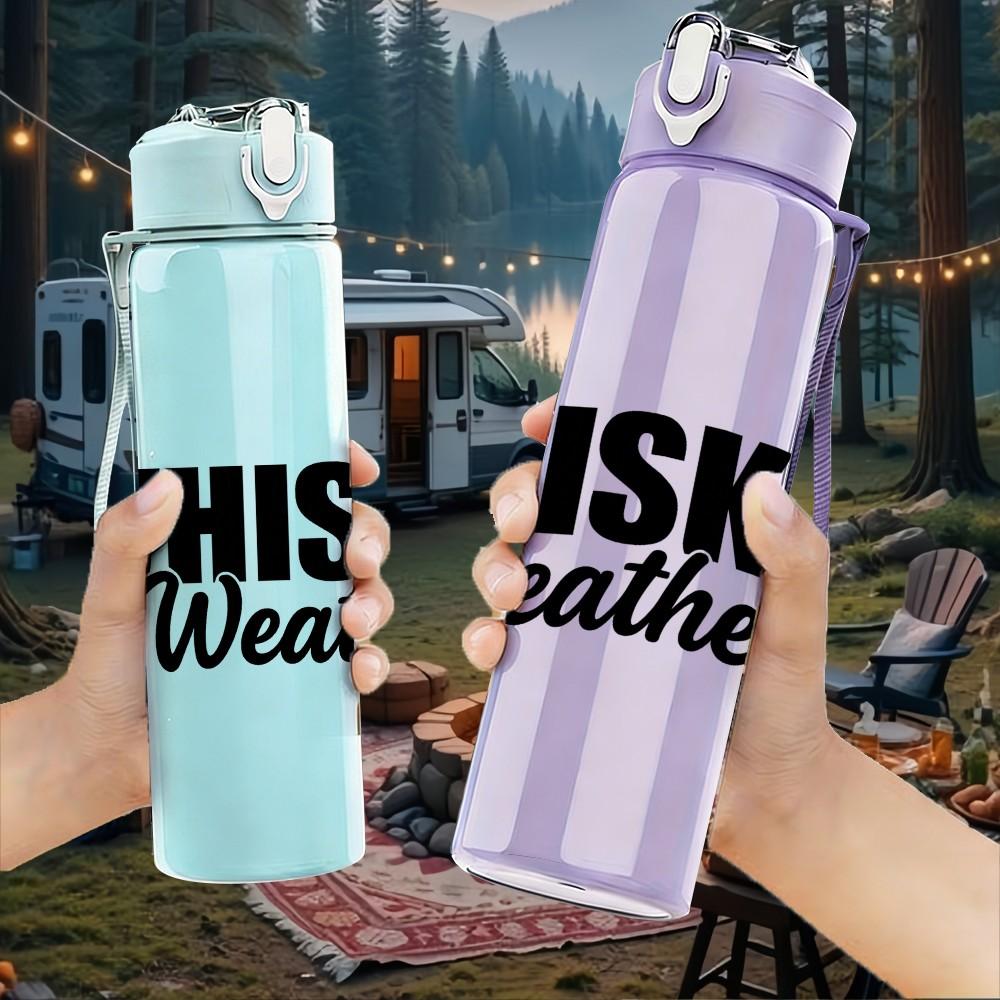 1PC Whiski Weather Mug Quote Print 750ml Color Plastic Sports Water Bottle Leakproof Flip Straw Lid Suitable for Sports Office Home Use