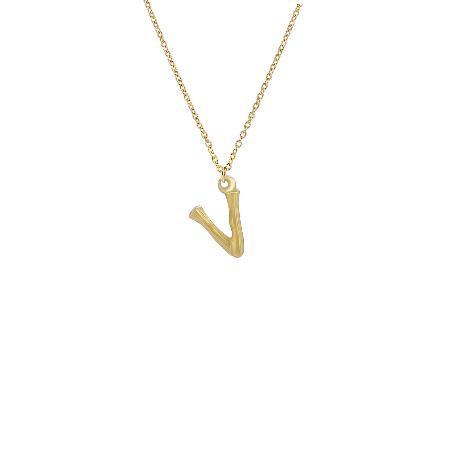 Indifferent Style Gold Metal Bamboo Joint Necklace with 26 English Alphabet Letters in Titanium Steel