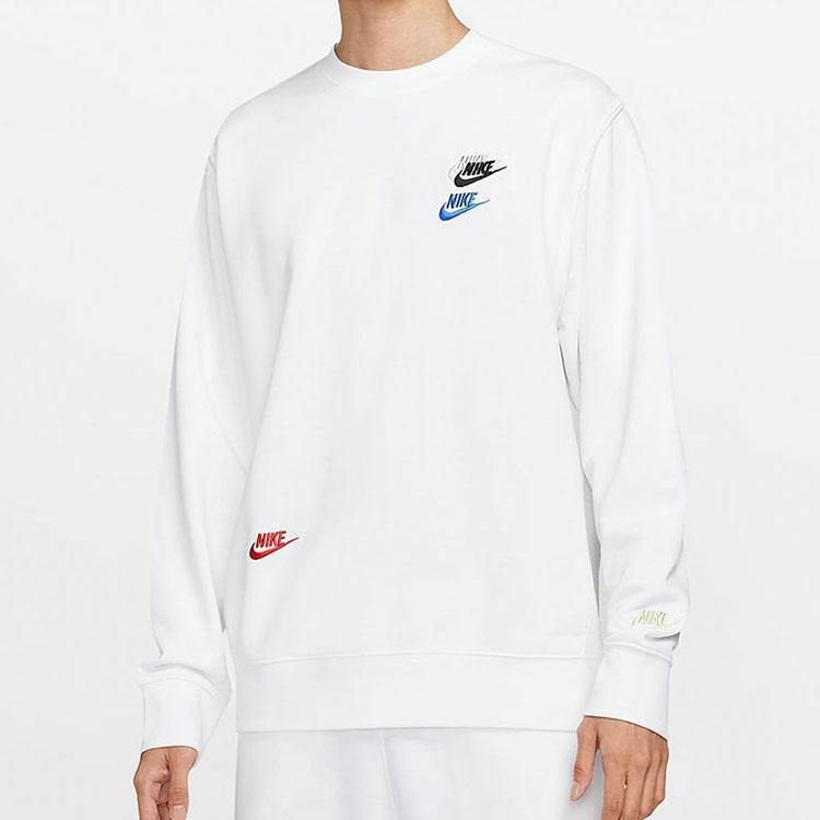 Herren Nike Kontrastfarben Logo Lässiger Sport Pullover mit Rundhalsausschnitt und Stickerei Weiß DJ6915-100
