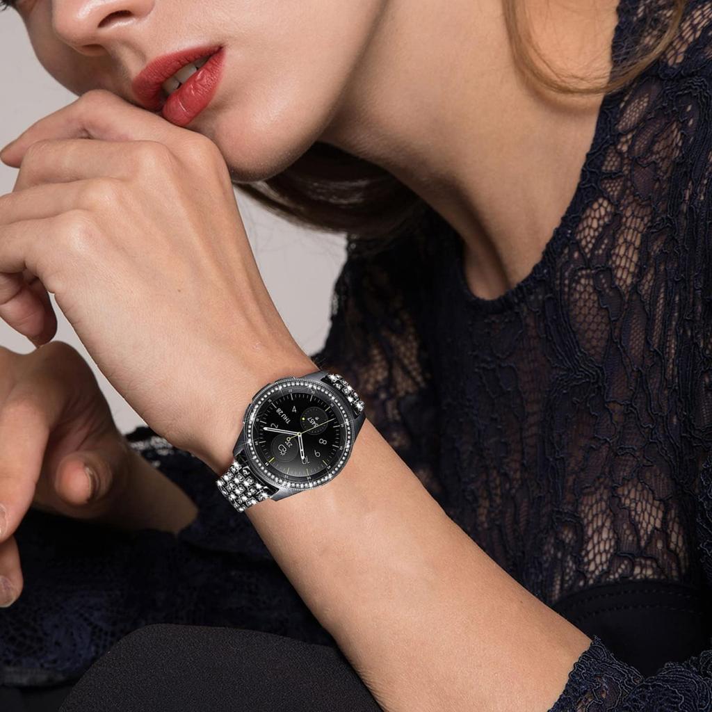 Bands Compatible with Samsung Gear Sport/Galaxy Watch 42mm / Galaxy 4 Classic (42mm), Luxury Rhinestone Diamond Steel Metal Strap with Bezel Ring