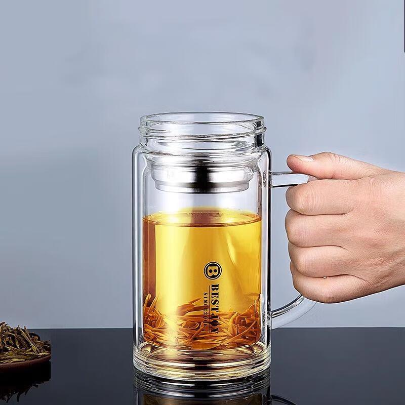Fuguang Double-Layer Glass Office Tea Cup with Handle