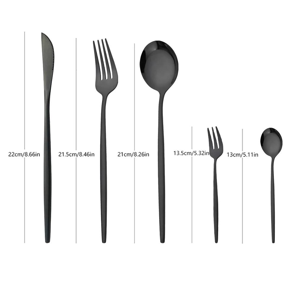 30Pcs Stainless Steel Cutlery Set Dinner Black Dinnerware Set Knife Fruit Fork Spoon Kitchen Tableware Mirror Silverware Set