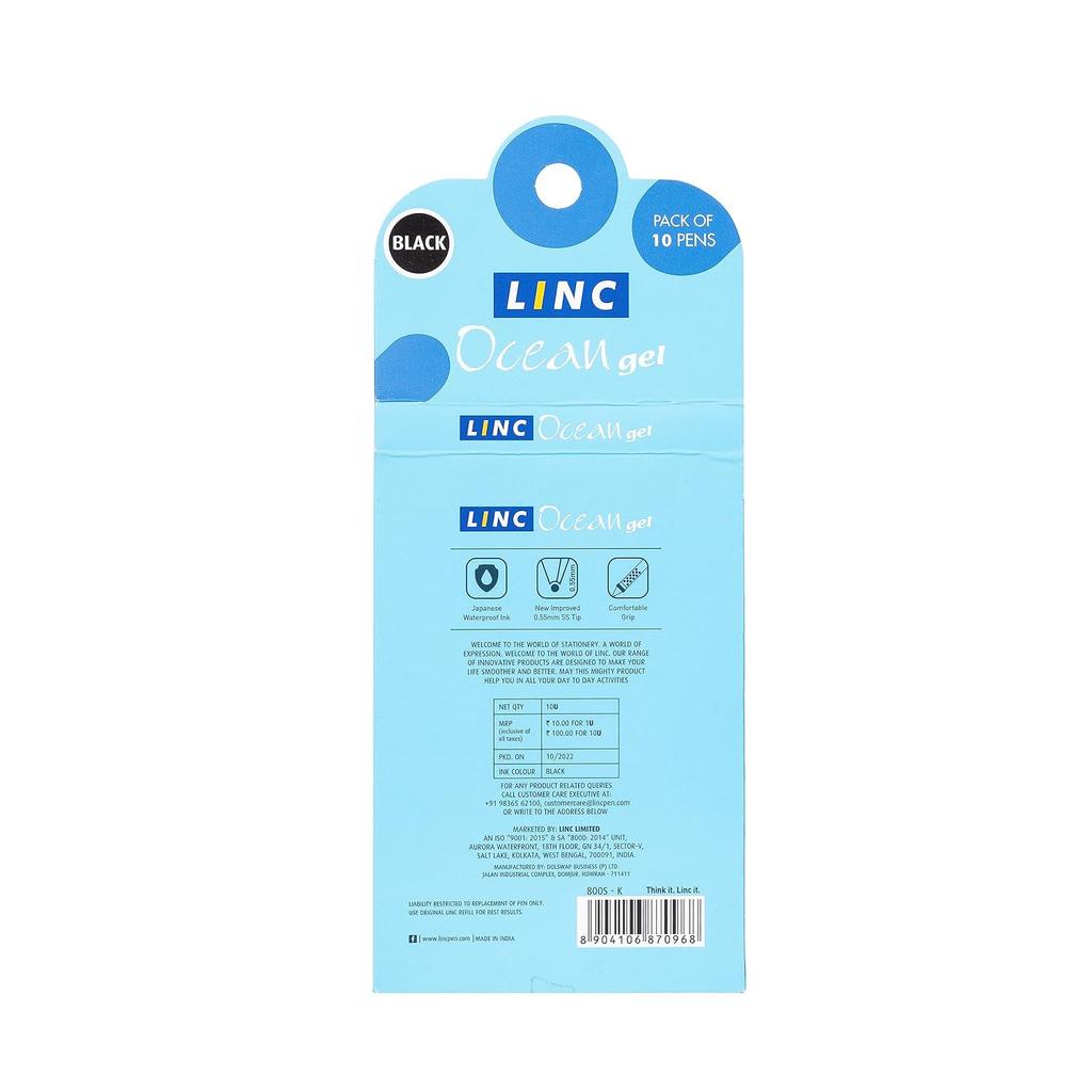 Linc Ocean Classic 0.5mm Gel Pen Black Ink Smooth Writing Fast Flow for Office School Home Use Comfortable Grip Pack of 1 X 10pcs