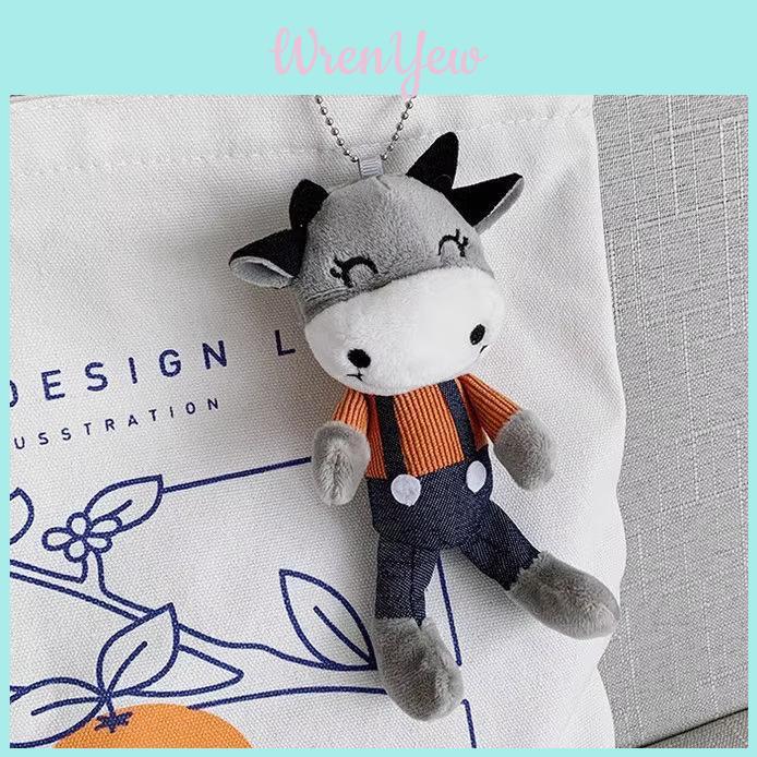Adorable Plush Cow Mascot Keychain Soft Stuffed Animal Bag Pendant For Gift Giving