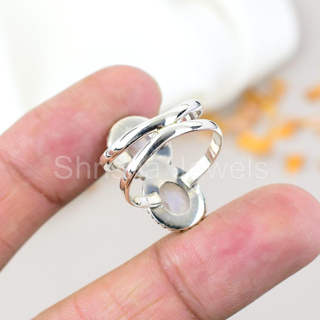 925 Sterling Silver Rainbow Moonstone Gemstone Oval Shape Ring For Women Black Moonstone Ring